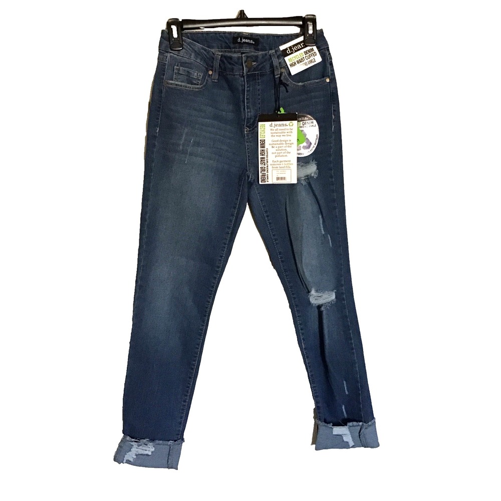 NWT D. Jeans Recycled Jeans high waist cuffed girlfriend ankle Med Dark SZ 4